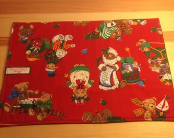 Set of 8 Reversible Christmas Teddy Bear Placemats with Red and Greens Backs