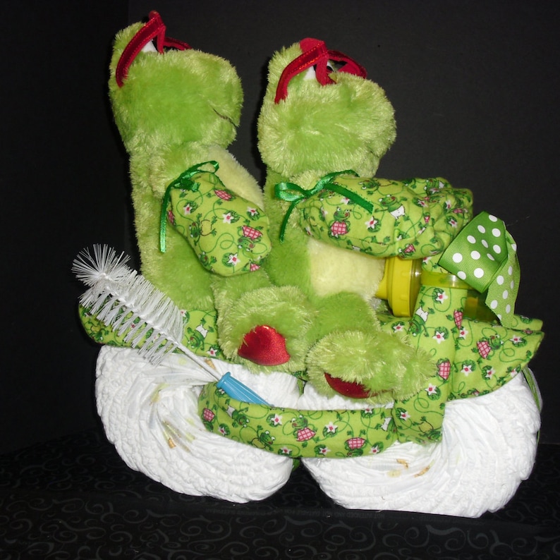 Twin Frogs Motorcycle Diaper Cake