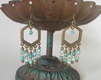 Turquoise and Antique Gold Chandelier Earrings