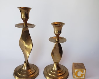 Vintage Brass Twisted Candlestick Holders