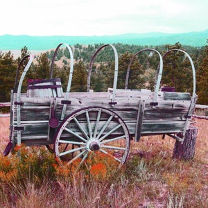 Old Wagon Photography Print Rustic Wagon Fine Art Rustic Colorful Scenery Black and White Wagon Wheels Wall Art
