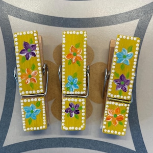 Set of 3 handpainted, snack, chip, bag, food, clip, photo, display, holder, note, magnet, refrigerator, colorful, multicolor, flowers, clamp