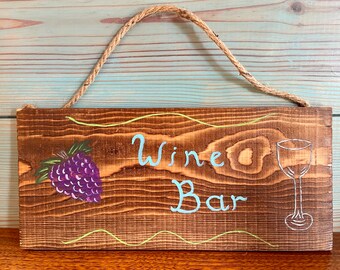 Rustic Hand painted on reclaimed wood, Wine bar sign, wooden, home, gift, decor, wall hanging, unique, grapes, wine glass