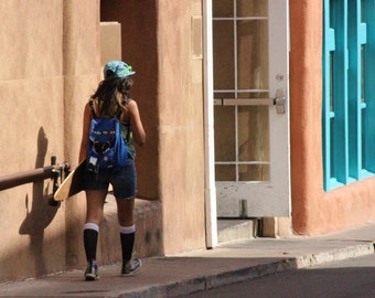 Framed photo of a skateboard girl in Santa Fe, southwest, wall hanging, decoration, house warming, wall art, house decor.