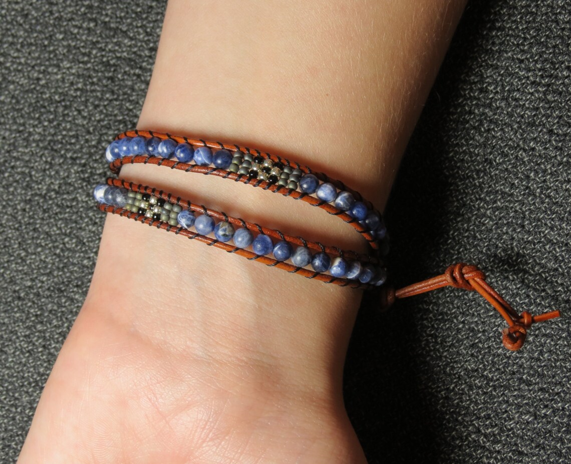 Blue Two Wrap Bracelet With Tiles Etsy