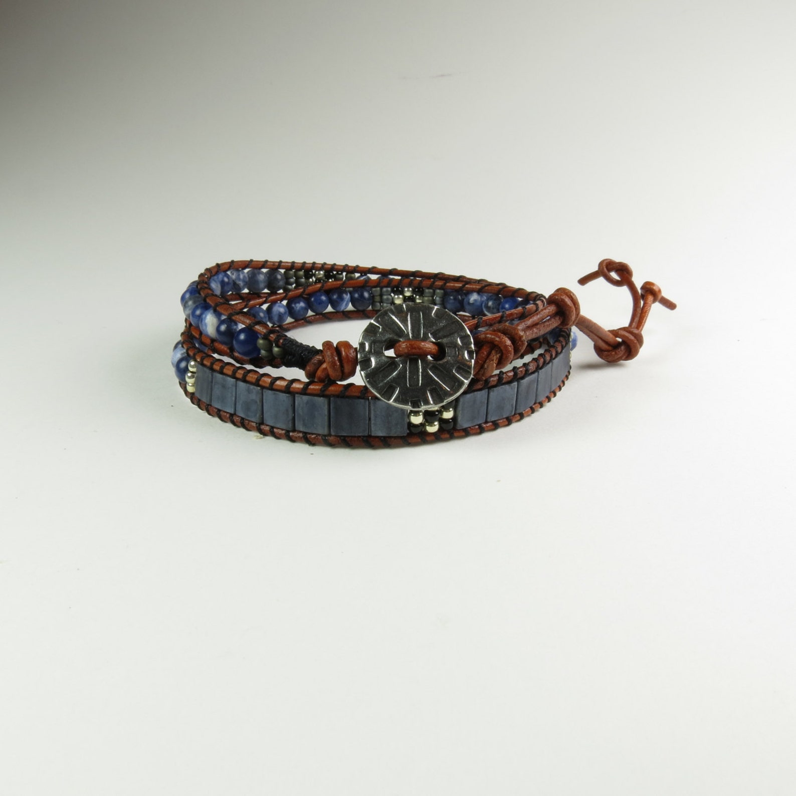 Blue Two Wrap Bracelet With Tiles Etsy