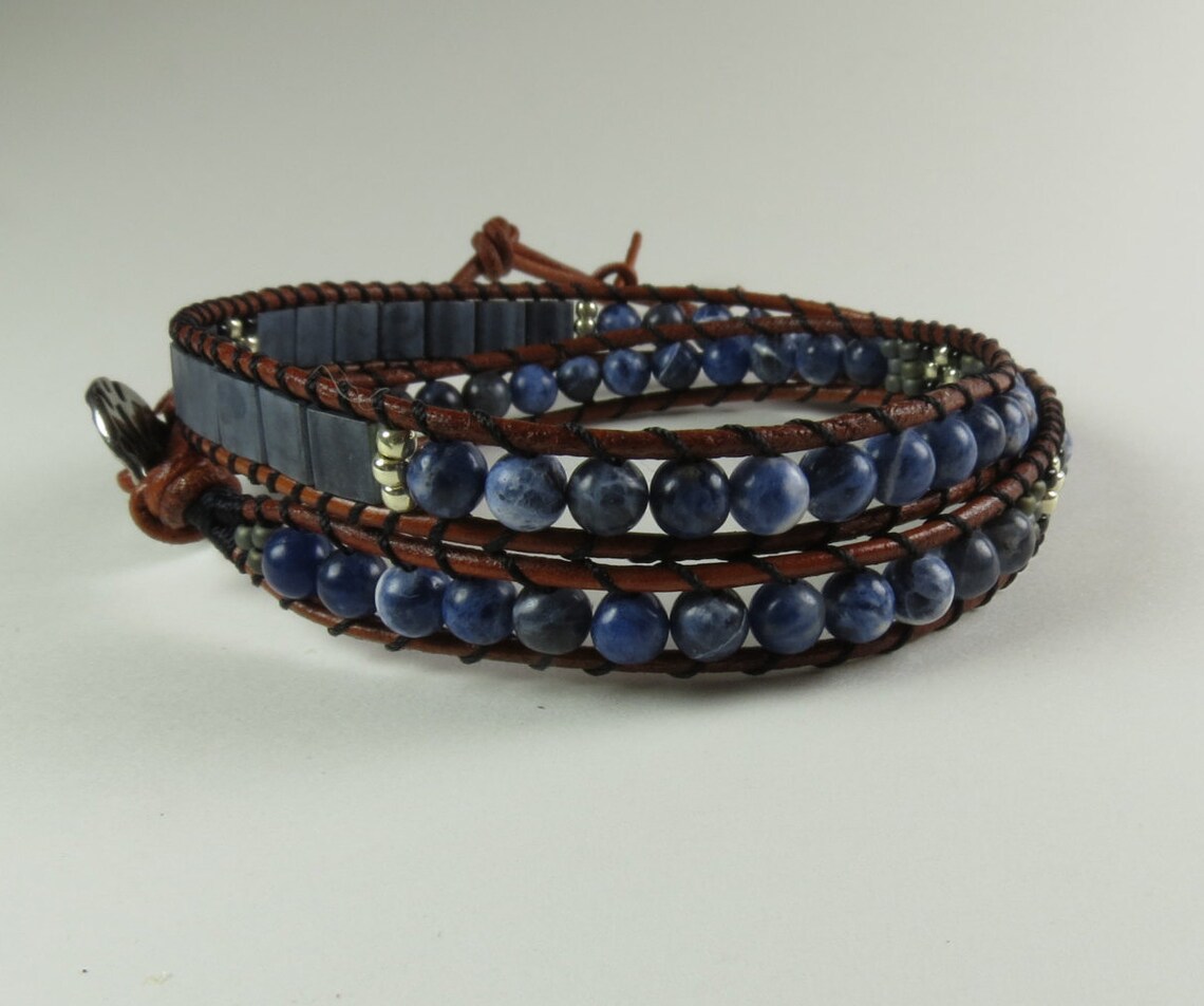Blue Two Wrap Bracelet With Tiles Etsy