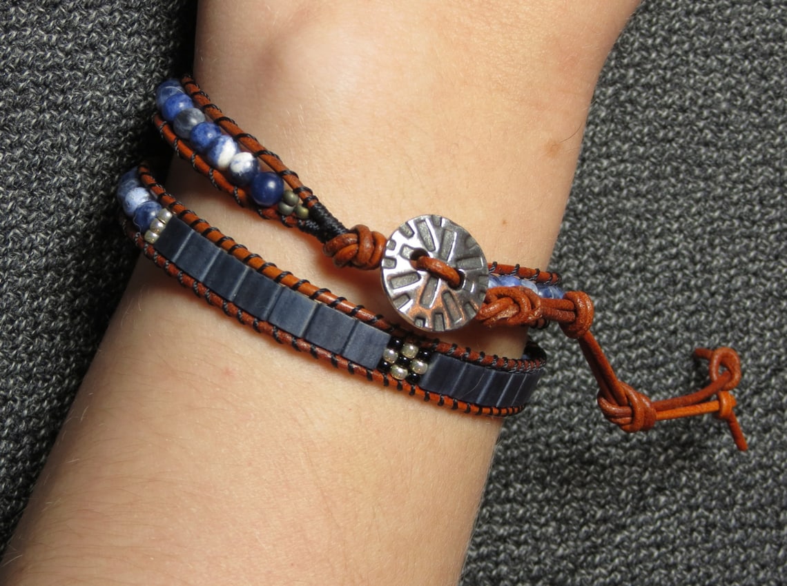 Blue Two Wrap Bracelet With Tiles Etsy