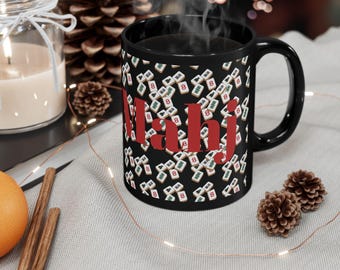 I Love Mahj Mahjong Tiles Mug | Black Ceramic Coffee Cup