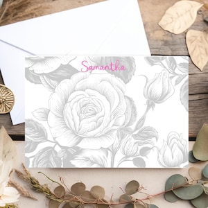 Papeterie personnalisée rose noir et blanc Carte plate et enveloppe, idéales pour écrire un message ou pour offrir.  personnalisation