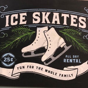 ice skates wood pallet sign