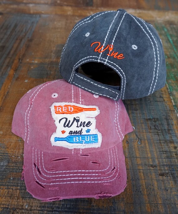 Red Wine and Blue Distressed Dad Hat - 4th of July  display picture 2