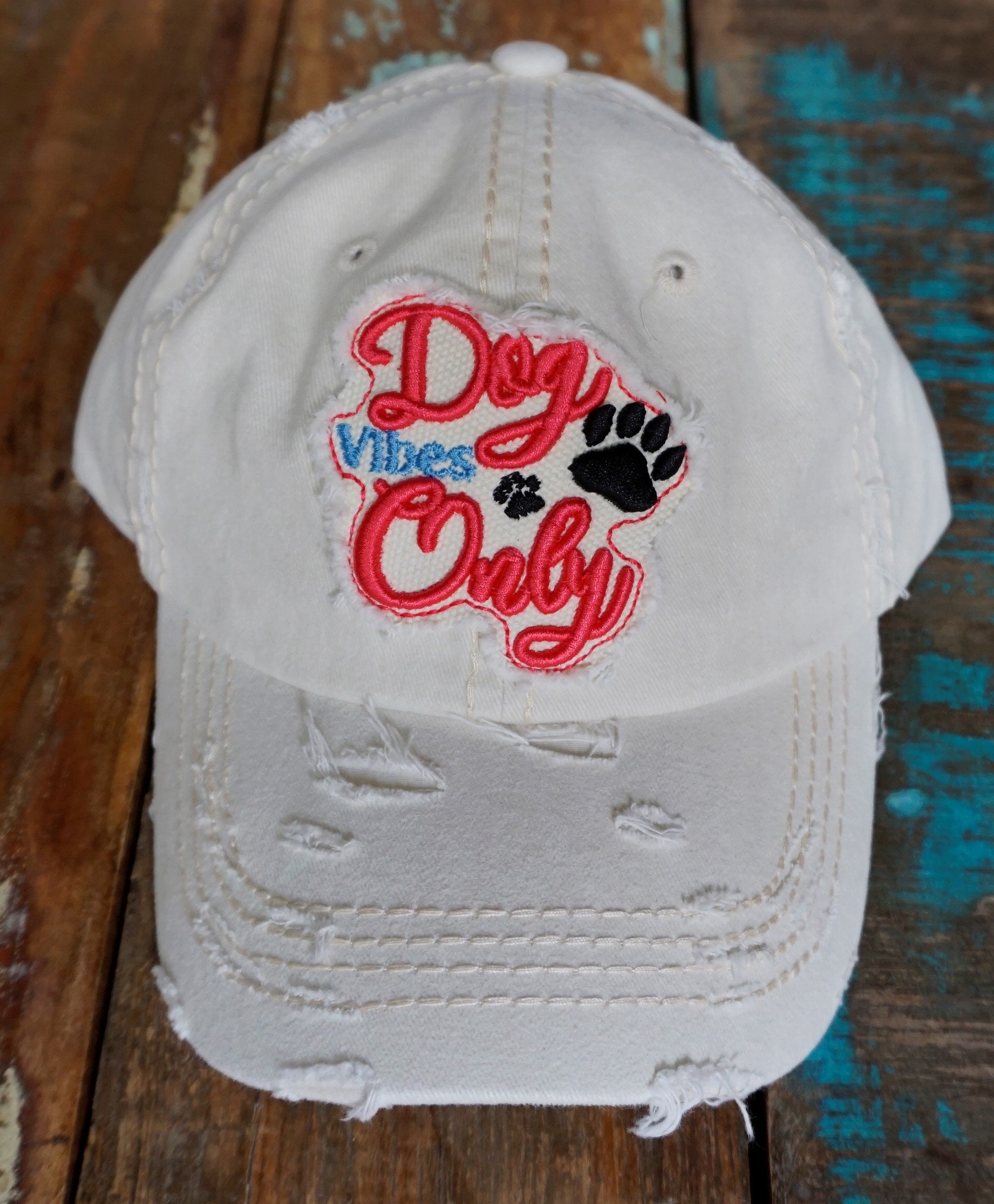 Dog Vibes Only Embroidered Distressed Dad Hat - Etsy display picture 3