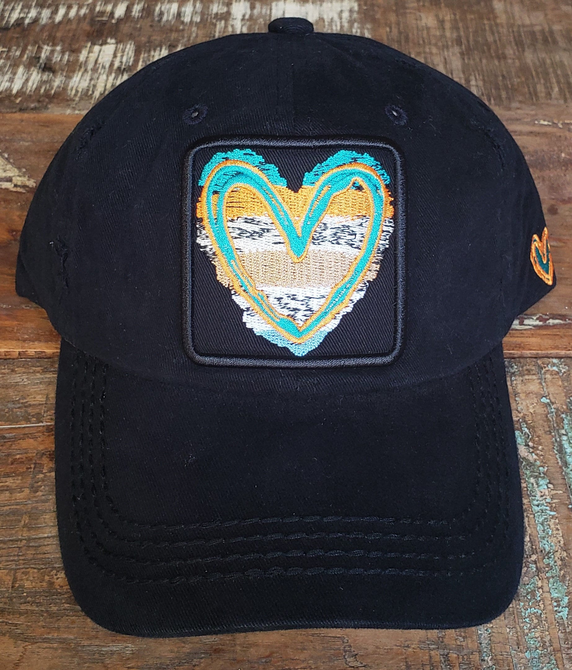 Heart Distressed Ball Cap Embroidered Dad Hat OSFM Strap  display picture 2