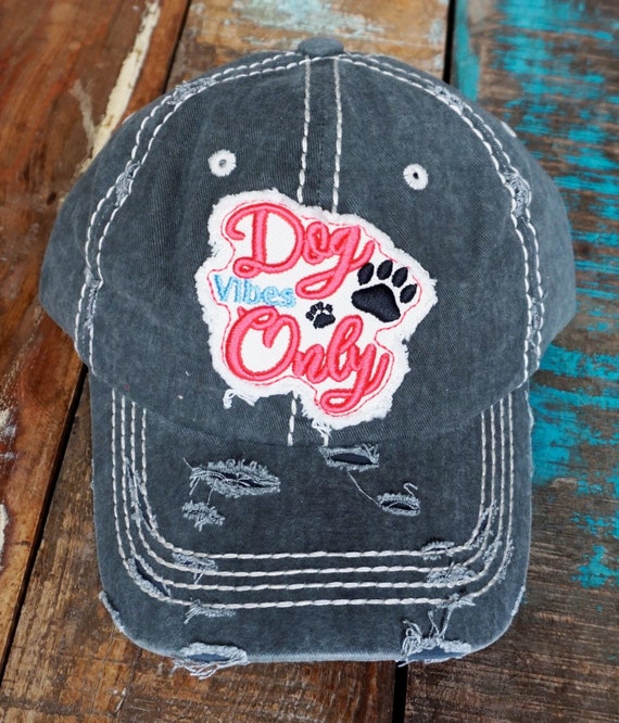 Dog Vibes Only Embroidered Distressed Dad Hat - Etsy display picture 1