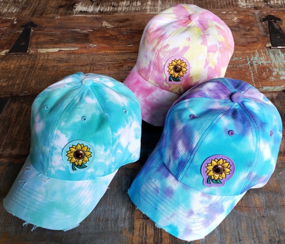SUNFLOWER Tie Dye Ball Cap Distressed Dad Hat Adult OSFM New