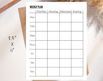 Minimalist Weekly Planner | Printable PDF Schedule (Digital Download)