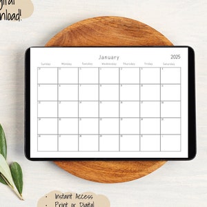 2025 Calendar Editable | Simple Fillable Calendar Planner | Minimal PDF Calendar Printable | Digital Download | 12 Month Calendar| Landscape