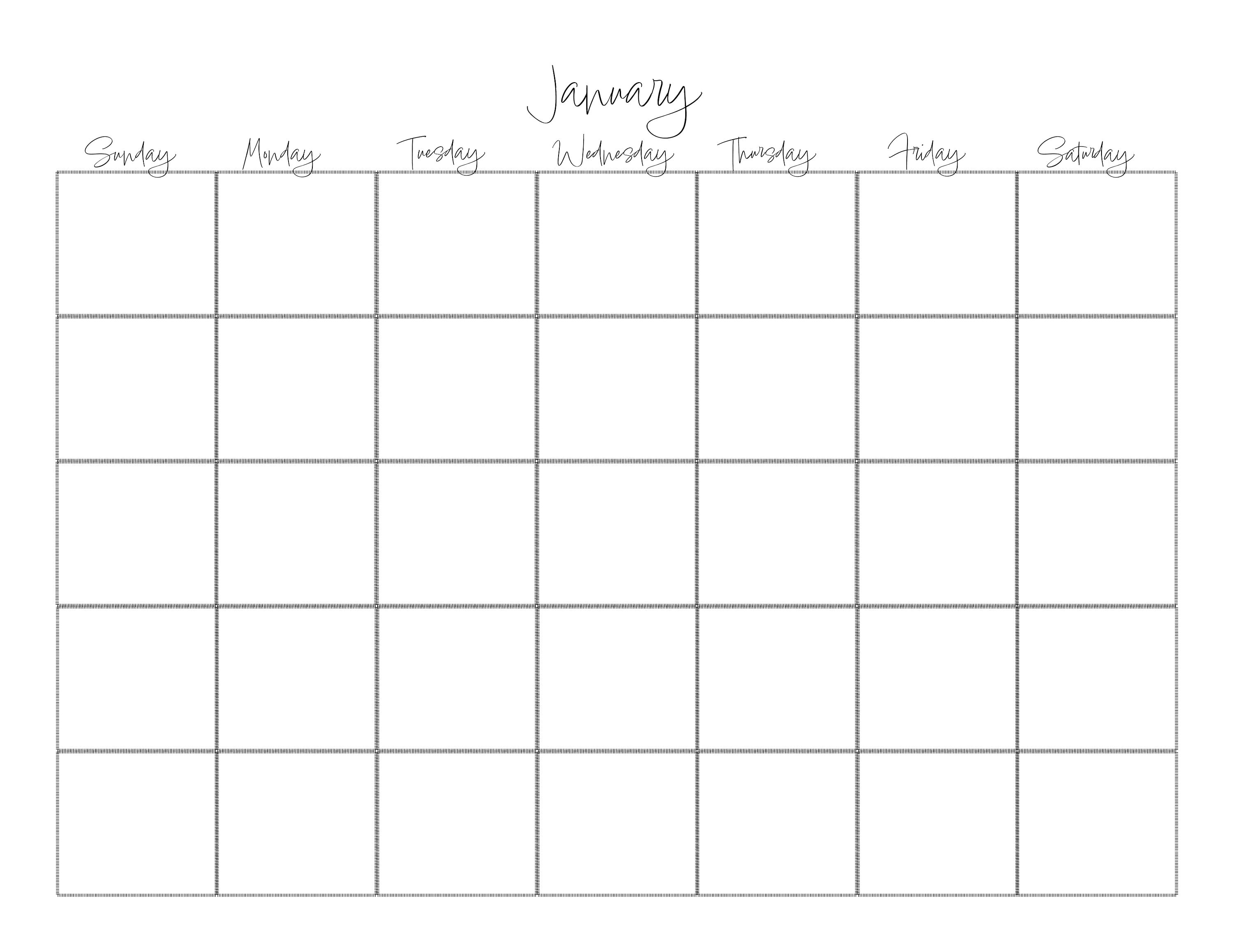 Simple Blank Monthly Calendar | Fillable PDF Printable (digital ...