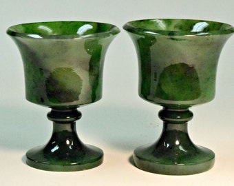 VINTAGE JADE Siberian NEPHRITE Gemstone Pair Green Cups 170 grams C3