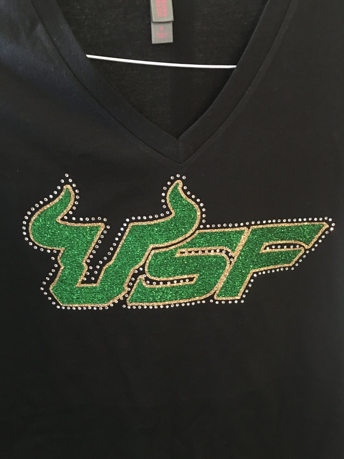 USF Black Glitter and Rhinestone Tee