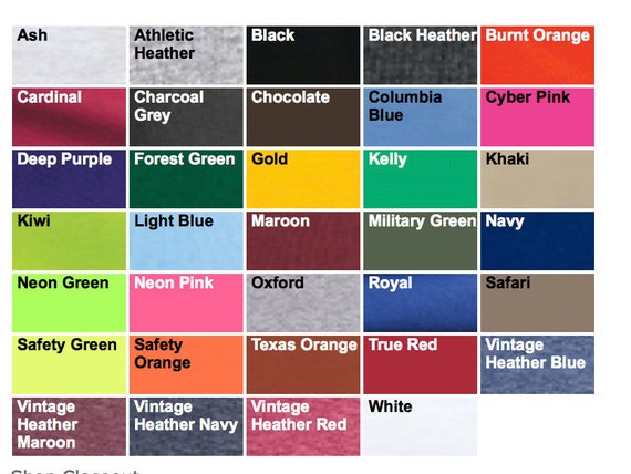 Jerzees Color Chart 2016