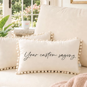 Velvet Pom Pom Personalized Words Pillow, Name Pillow, Customized Phrase, Quote Pillow, Foyer Entryway Bench Decor, Funny Gift For Friends