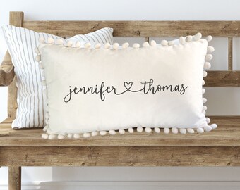 Pom Pom Names Pillow Anniversary Gift Idea, Couples Gift, Cute Gift For Girlfriend, Unique Engagement Gift, Housewarming Party, Names Pillow