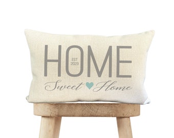 Custom Home Sweet Home Pillow, Housewarming Gift With EST Date, Rustic Throw Pillow, Farmhouse Decor, Foyer Bench Decor