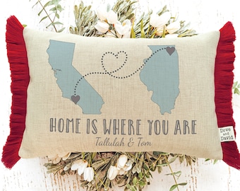 Personalized Long Distance Relationship Pillow, Romantic Gift, State To State Map, Long Distance Gift For Him, Girlfriend Birthday, Miss You