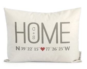 Realtor Closing Gift, New Home Housewarming, New Neighbor Gift, Coordinates Throw Pillow, Hostess Gift, Personalized HOME pillow, Home Owner