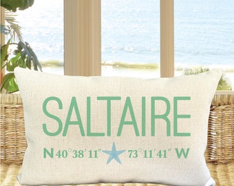 Nautical Coordinates Pillow, Lobby Decor, Front Office Decor, Porch, Beach Home Decor, Coastal Decor, Latitude Longitude Pillow