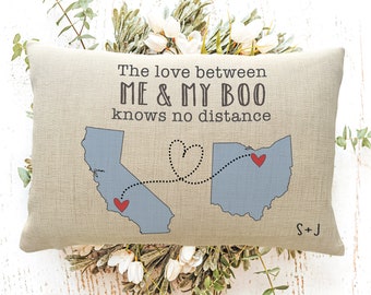 Personalized Boyfriend Anniversary Pillow, Long Distance Gifts, State To State Map, Gifts For Him, Custom Pillows, Husband Birthday