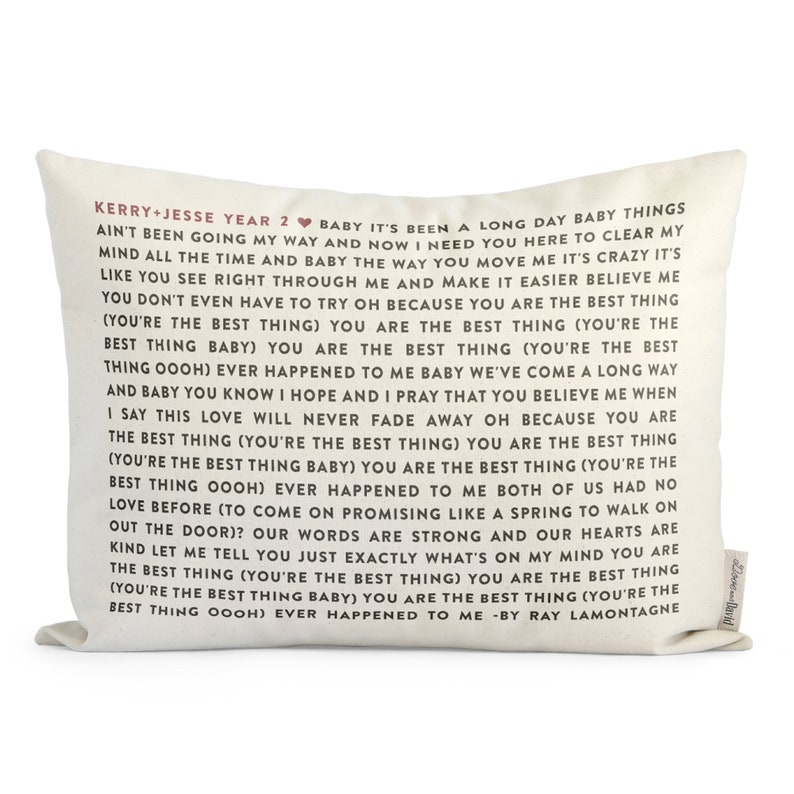 Cotton Song Lyric Pillow Custom Wedding Vow Gift image 0