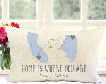 Personalized Long Distance Relationship Gift Pillow, Romantic Gift, State To State, Country To Country, Long Distance Friends Pillows