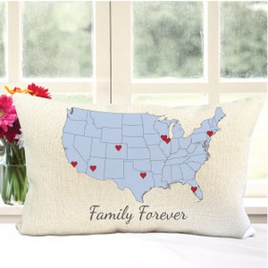 Personalized Family Map Pillow, Gift For Mom, Parents Anniversary Gift, Thoughtful Gifts From Siblings, Gifts For Parents