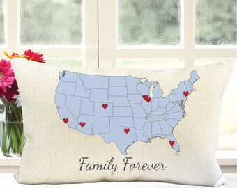 Personalized Family Map Pillow, Gift For Mom, Parents Anniversary Gift, Thoughtful Gifts From Siblings, Gifts For Parents