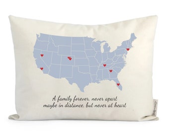 Personalized Family Map Pillow, Gift For Dad, Anniversary For Parents, Thoughtful Gifts From Siblings, Gift For Dad Fathers Day