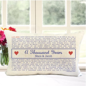 Personalized Wedding Song Gift, Song Lyrics Pillow, 2nd Anniversary, Cotton Anniversary, Gift For Wife, Gift For husband, Cute Couples Gift image 1