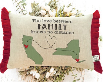 Personalized Family Long Distance Gift, Two State Or Country Pillow, Gifts For Parents, Family Gifts, Personalized Throw Pillows