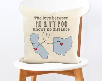 Personalized Boyfriend Gift Pillow, Long Distance State To State Map, Gifts For Him, CITY Specific Locations, Customize The Phrase, Pillows