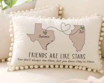 Long Distance Best Friends Pom Pom Pillow, Custom Gift For Good Friends, 2 States or Country Pillow, Moving Away Gift, Cool BFF Gifts