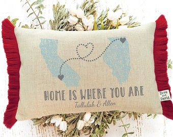 Personalized Long Distance Relationship Gift Pillow, Romantic Gift, State To State, Country To Country, Long Distance Friends Pillows