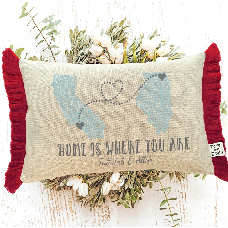 Personalized Long Distance Relationship Gift Pillow, Romantic Gift, State To State, Country To Country, Long Distance Friends Pillows image 1