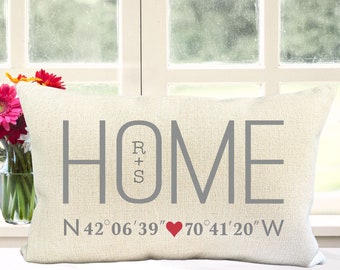 New Home Housewarming, New Neighbor Gift, Coordinates Throw Pillow, Hostess Gift, Personalized HOME pillow, New Home Owner