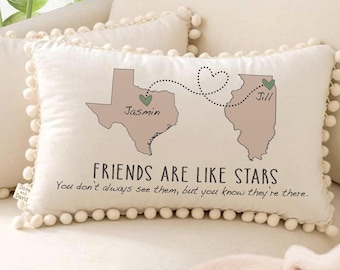 Long Distance Best Friends Pom Pom Pillow, Custom Gift For Good Friends, 2 States or Country Pillow, Moving Away Gift, Cool BFF Gifts