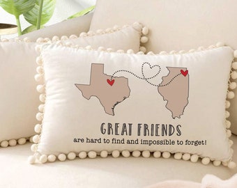 Customized Long Distance Great Friends Pom Pom Pillow, Gift For Good Friends, 2 States or Country Pillow, Moving Away Gift, Cool BFF Gifts