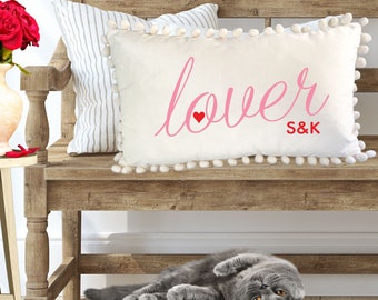 Lover Personalized Gift, Lover Pom Pom Pillow, Taylor Swift Era Lovers, Add Initials, Valentine's Day Pillow, VDay Decor, Cute Throw Pillows