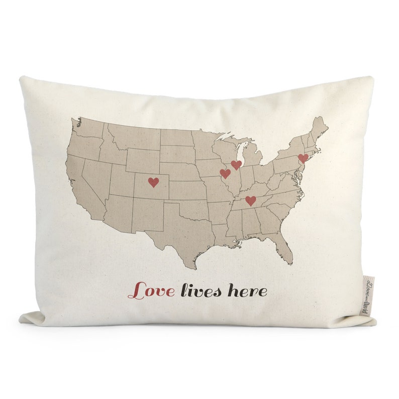 Love Lives Here Map pillow Gift For Mom Gift for Parents image 0