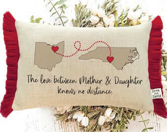 Custom Mother Daughter Pillow, Gift From Daughter To Mom, Personalized Pillow, Any Saying, States or Countries, Cute Gifts For Her